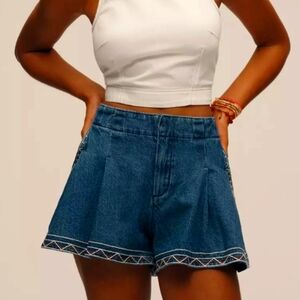 Anthropologie Pilcro  Embroidered Pleated Denim Skirty Shorts Nwt